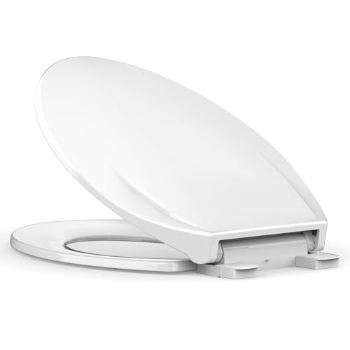 19'' Elongated Toilet Seat, Heavy Duty Supports Up to 660 LBS, Slow Close White Premium PP Seat, Non-Slip Easy to Clean & Install for Standard Toilets - color: White, size: Elongated (19″)