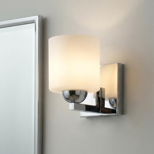 mirrea 1-Light Chromed Bathroom Vanity Light with White Glass Shade | Over Mirror,Wall Sconce,ETL listed,Bathroom Lighting Fixtures,Elegant Design,Milk White Glass Shade,Easy Installation - color: Chromed, size: 1-light