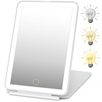 DenCert Rechargeable Travel Makeup Mirror 72 LED Lighted Compact Slim Vanity with Lights 3 Lighting Modes Dimmable Touch Screen (White),(DenCert)