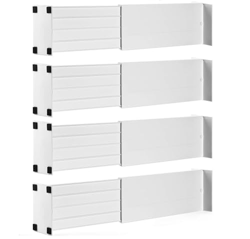 Dial Industries Adjustable Dresser Drawer Clothes Organizer Dividers, Set of 4, 4.5" Deep | Slides apart to fit drawers of any length, Separates socks, underwear and small items, Great for bedroom or bathroom drawers - size: 4.5 in Deep, (Set of 4)