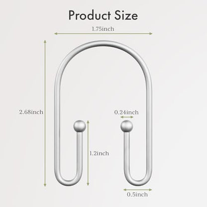 AmazerBath Shower Curtain Hooks, Space Sliver Shower Curtain Rings Rust Proof, Sturdy Double Shower Curtain Hooks Non-Slip Shower Hooks for Shower Curtain, Metal Shower Hooks Ring Bathroom 12Pcs - color: Space Sliver, style: Minimalist