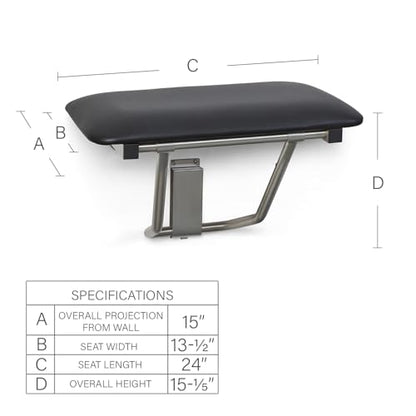 Seachrome 18" x 15" Black Padded Cushion Folding Wall Mount Bench Shower Seat, ADA Compliant - color: Black, size: 18 in