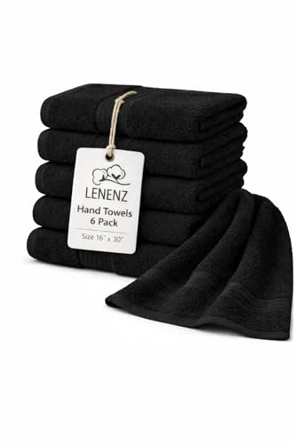 Premium Hand Towels - 4 Pack Absorbent Cotton Hand Towels for Bathroom, Kitchen, Gym, Spa - Soft, Quick-Dry, and Durable Hand Towels Set 16x30'' (Black) - color: Black, size: Hand Towels (16”x30”) Pack of 6
