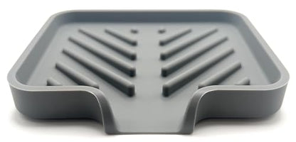 Silicone Soap Dish Tray and Sponge Holder with Drain Chute and Feet | 3-Way Sloped Design | Bathroom and Kitchen Sink Organizer Caddy (Grey, 5"x4", 3.5 Ounces) - color: Grey, size: 5"x4"