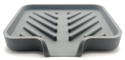 Silicone Soap Dish Tray and Sponge Holder with Drain Chute and Feet | 3-Way Sloped Design | Bathroom and Kitchen Sink Organizer Caddy (Grey, 5"x4", 3.5 Ounces) - color: Grey, size: 5"x4"