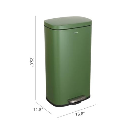 happimess Curtis 8 Gal Step Trash Can Soft Close 25", Pine Green | Iron Construction, Satin Finish, Removable Liner, Steel Pedal, 20 Trash Bags Included, Kitchen Office Bin - color: Pine Green