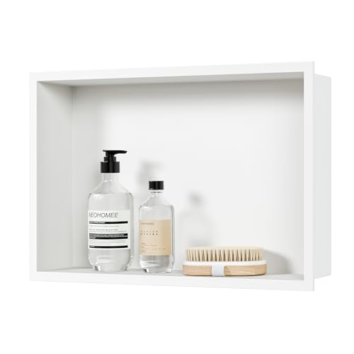 Neodrain Stainless Steel Shower Niche White 18"x12" No Tile Needed | Recessed Wall Niche, Space-Saving, Waterproof & Durable Niche for Shower Storage - color: White, size: 18X12In