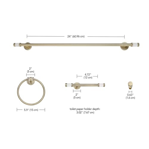 GLOBE Electric 63000063 5-Piece All-in-One Bathroom Set, Matte Brass Finish, 3-Light Vanity Light, Glass Shades, Towel Bar, Toilet Paper Holder, Towel Ring, Robe Hook, Bathroom Lights Over Mirror - color: Brass