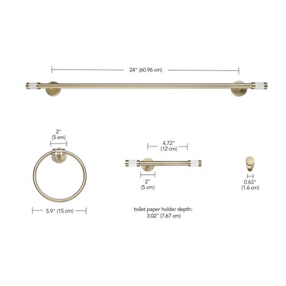 GLOBE Electric 63000063 5-Piece All-in-One Bathroom Set, Matte Brass Finish, 3-Light Vanity Light, Glass Shades, Towel Bar, Toilet Paper Holder, Towel Ring, Robe Hook, Bathroom Lights Over Mirror - color: Brass