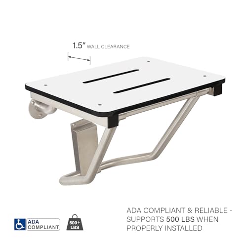 Seachrome Lift-Assist Shower Seat, Yoke-Style Bench, Wall Mount, 18" x 15", Solid White Phenolic - color: White, size: 18 inch