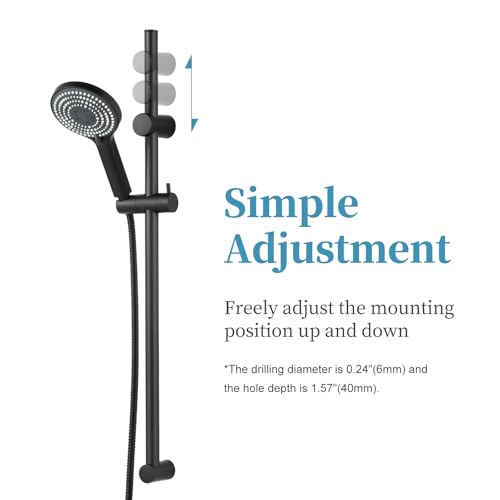 OFFO 6-Spray High Pressure Handheld Shower Head Combo with Adjustable 33 in Slide Bar and 60 in Stainless Steel Hose, Matte Black - color: Matte Black, style: 33" Slide Bar & 60" Hose