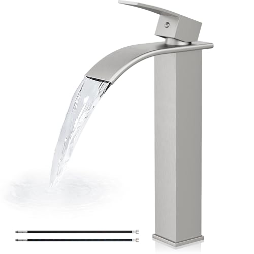 Airuida Vessel Sink Faucet,Brushed Nickel Tall Waterfall Bathroom Faucet | Single Handle,Tall Bathroom Faucet 1 Hole,Vanity Faucet,without Drain,Bowl Bathroom Faucet - color: Brushed Nickel
