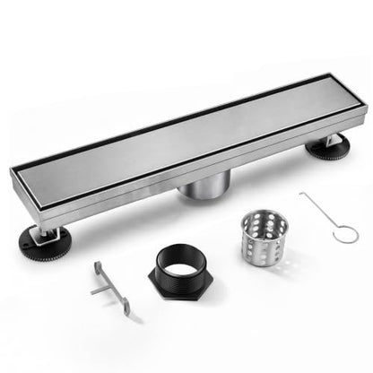 Linear Shower Drain, 304 Stainless Steel with Adjustable Leveling Feet, Hair Strainer,Reversely Install Place to Create an Invisible Floor Drain - Silver -18-Inch - color: Silver, size: 18inch
