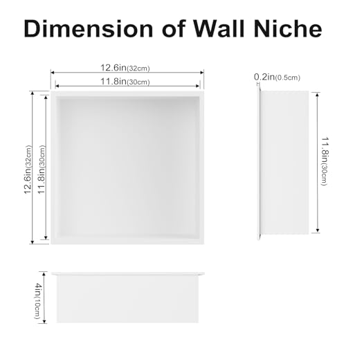 Achelous Stainless Steel Insert Shower Niche 12" X 12" NO Tile Needed, Bathroom Wall Recessed Shelf Organizer, Wall-inserted Caddy, Matte White - color: Matte White, size: 12" X 12"