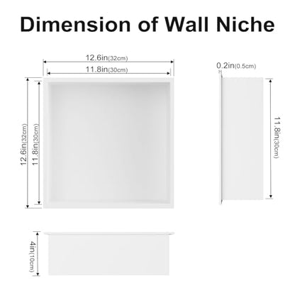 Achelous Stainless Steel Insert Shower Niche 12" X 12" NO Tile Needed, Bathroom Wall Recessed Shelf Organizer, Wall-inserted Caddy, Matte White - color: Matte White, size: 12" X 12"