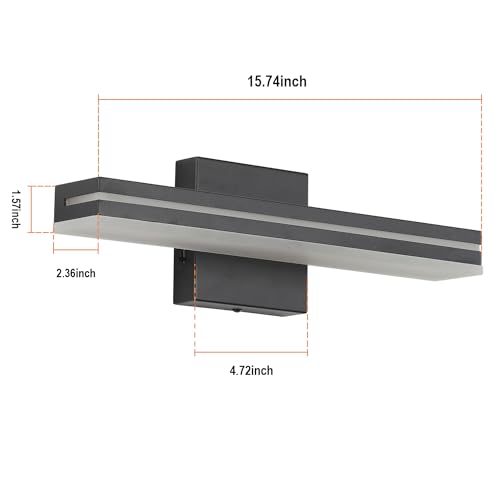 SineRise LED Modern Bathroom Vanity Light Fixtures (16-Inch, 3000K/4000K/6000K, Dimmable), Matte Black Modern Acrylic Bathroom Wall Lighting Fixtures Over Mirror - color: Matte Black, size: 16-Inch