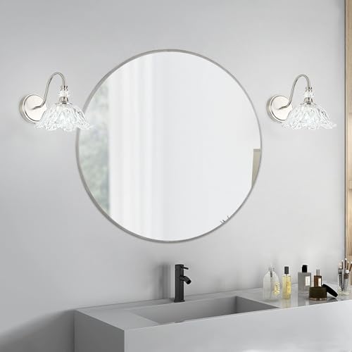1 Piece Brushed Nickel Wall Sconce with Flower Shade | Brushed Nickel Wall Sconce,Flower Glass Shade,E26 Base,for Bathroom,Living Room,Bedroom - color: Nickel, size: 1-Light