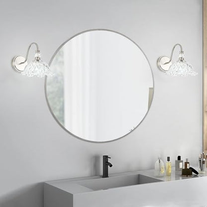 1 Piece Brushed Nickel Wall Sconce with Flower Shade | Brushed Nickel Wall Sconce,Flower Glass Shade,E26 Base,for Bathroom,Living Room,Bedroom - color: Nickel, size: 1-Light