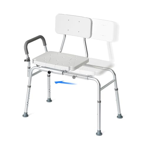 Loyoda Sliding Shower Chair for Seniors and Disabled, 350 Lb Capacity | Sliding Shower Bench for Bathtub, Adjustable Height, Tub Transfer Bench with Safety Belt for Inside Shower, FSA/HSA Eligible - color: White