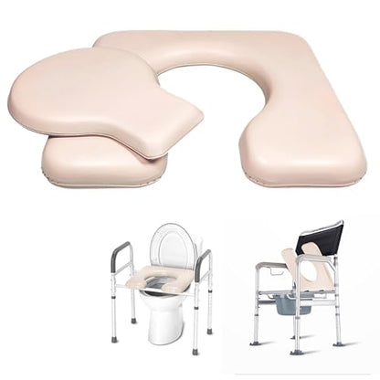 PU Commode Seat Cushion with Sponge Padded,C Shape Waterproof Soft Pad,Suitable for Bedside Commode Chairs,Raised Toilet Seats(Beige) - color: Beige