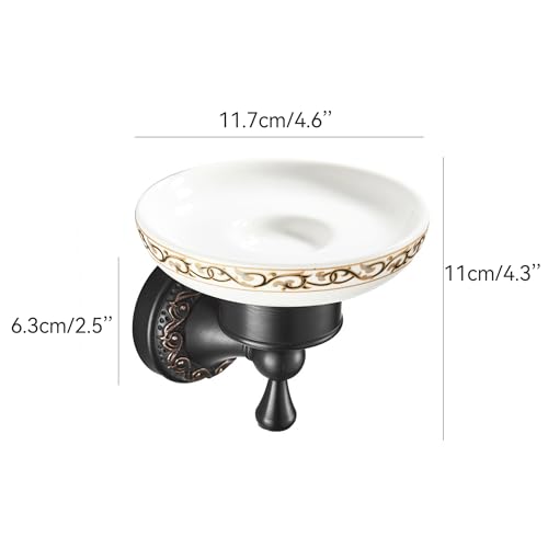 Oil Rubble Bronze Brass Bath Toilet Paper Holder with Shelf, Wall Mounted Black Bathroom Hardware Accessories, Pattern Carving Design - color: Soap Holder
