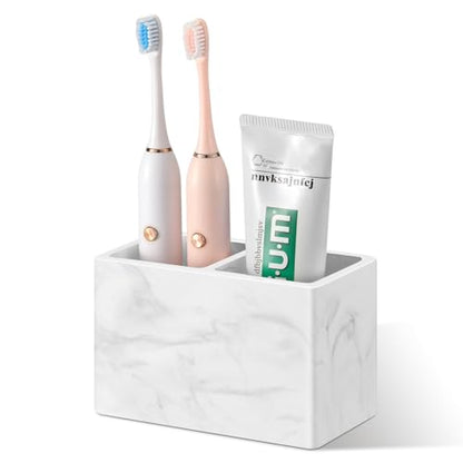 Luxspire Diatomite Toothbrush Holder, 2 Slots, Marble White | Fast Drying, Diatomaceous Earth, Electric Tooth Brush and Toothpaste Organizer, For Bathroom Kitchen Vanity Countertop - color: Marble White, style: 2 Slots