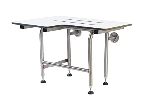 Resin Shower Seat with Legs, ADA Heavy Duty Shower Chair for Elderly & Disabled - 304 Stainless Steel - Folding, Wall Mounted - 28'x21' Right Hand - 600lbs Max Weight - size: 28" x 21" Right Hand