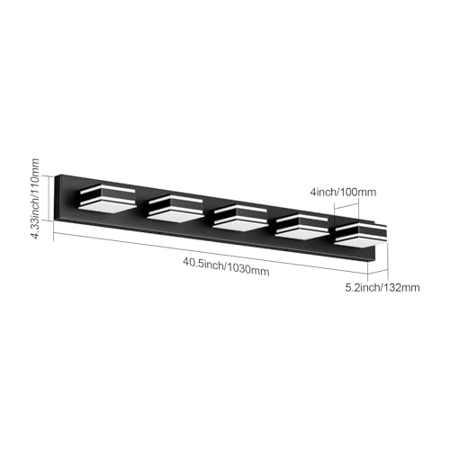 Ralbay Black Vanity Light Fixtures 40.5inch 5-Light Acrylic Modern LED Matte Black Bathroom Wall Vanity Lighting Fixtures Over Mirror - color: Black, size: 40.5 inch