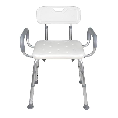 Vaunn Medical Deluxe Spa Shower Chair with Arms and Back, Bath Seat for Seniors, 450 lbs Max Weight, White with Light Gray Arms - style: Shower Chair with Arms