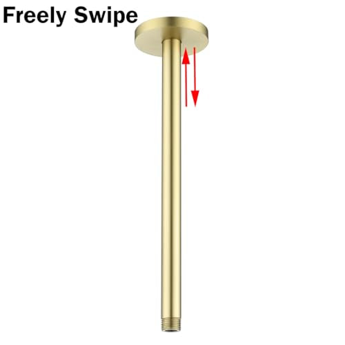 RANDOM Shower Arm with Flange,Gold 12 Inches Ceiling Mount Shower Head Extension Arm Straight Arm Ceiling-Mounted For Fixed Shower Head,Brushed Gold.RD91038-12BG - color: 12″ Brushed Gold(Round Flange)