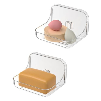 Soap Dish Holder, Wall Mounted Adhesive Soap Holder, No Drilling Shower Soap Sponge Holder for Bathroom Kitchen, Translucent Plastic - color: Clear Soap Holder