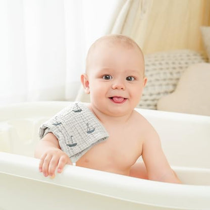 Bearmoss 12 Pack Baby Muslin Washcloths, 100% Cotton 10"x10" Face Towels | Soft Absorbent Bath Wash Cloths and Burp Cloths for Newborn Infants Kids Girls & Boys (Blue Gray) - color: Blue