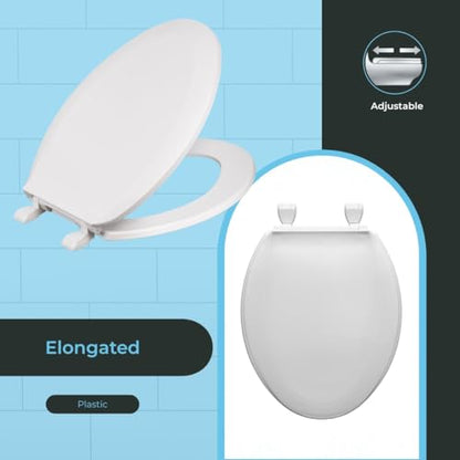 Centoco Elongated Toilet Seat, Economy, USA, DSAMAZ16-001, White | Closed Front, Cover, Plastic, Made in the USA - color: White, size: Elongated