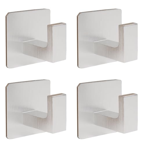 Bath Towel Hooks, 4 Pack Self Adhesive Square Coat Hooks, Sturdy No Drilling Robe Hook, Heavy Duty Aluminum Clothes Hanger, Wall Hooks for Bathroom Bedroom Kitchen(Sliver, 2 in) - color: Sliver, size: 4 Pack
