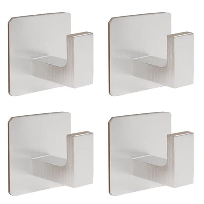 Bath Towel Hooks, 4 Pack Self Adhesive Square Coat Hooks, Sturdy No Drilling Robe Hook, Heavy Duty Aluminum Clothes Hanger, Wall Hooks for Bathroom Bedroom Kitchen(Sliver, 2 in) - color: Sliver, size: 4 Pack