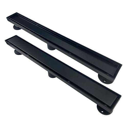 24 Inch Linear Shower Drain Black Floor Drain with Removable SUS304 Stainless Steel CUPC Certificate and 2-in-1 Tile Insert Grate Cover - color: Black, size: 24inch