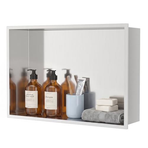 Shower Niche 18"x12" Brushed Nickel,Stainless Steel Wall Niche | Recessed Single Shower Shelf for Bathroom Storage,No Tile Needed Over Mount,Rustproof and Rust Resistant - color: Brushed Nickel, size: 12" x 18"