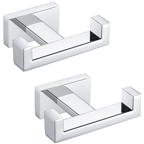 Angle Simple Double Towel Hooks Polished Chrome, Coat Robe Holder, 2 Pack | SUS304 Stainless Steel Hand Towel Hooks for Bathroom Kitchen RV, Screw Wall Mount - color: Polished Chrome, size: 2 Pack