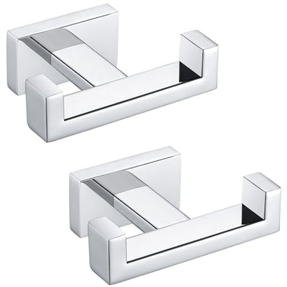 Angle Simple Double Towel Hooks Polished Chrome, Coat Robe Holder, 2 Pack | SUS304 Stainless Steel Hand Towel Hooks for Bathroom Kitchen RV, Screw Wall Mount - color: Polished Chrome, size: 2 Pack