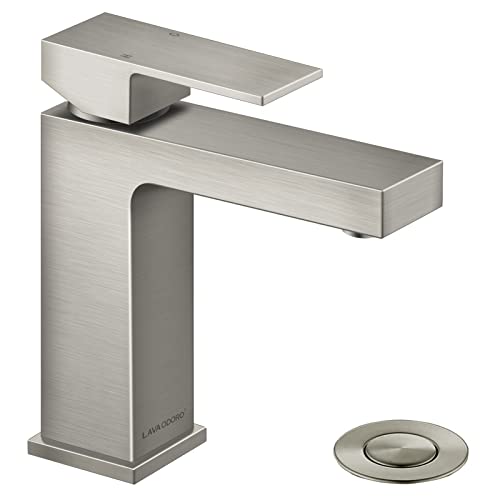 Single Hole Brushed Nickel Bathroom Faucet, BF307-BN | Modern Single Handle Bathroom Sink Faucet Vanity Faucet with Drain Assembly, Deck Plate Included - color: Brushed Nickel