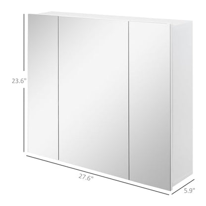 kleankin Bathroom Medicine Cabinet with Mirror, 3 Doors, Wall Mount, White | Bathroom Mirror Cabinet, Adjustable Shelves