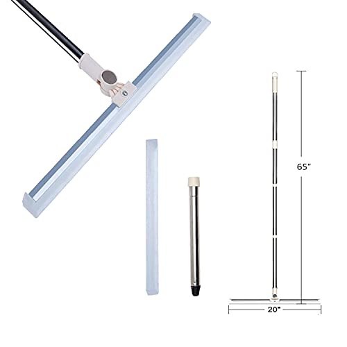 20 in Silicone Floor Squeegee 65 in Long Handle for Floor Window Cleaning | Shower Squeegee Scrubber Combi with Pole Extendable Telescopic Adjustable Stainless Glass Squeegee Bathroom shower