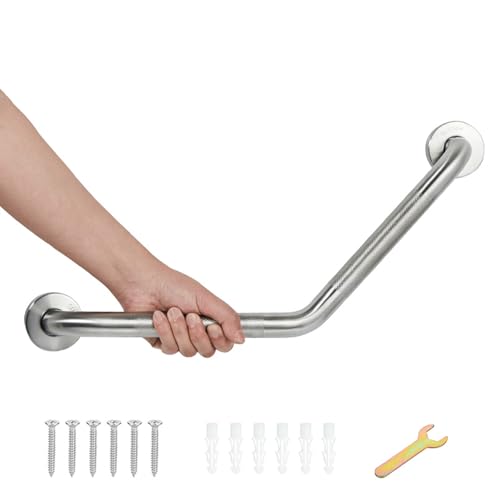 20 Inch Bathroom Grab Bar, Satin Brushed Nickel Angled Grab Bar with Anti-Slip Knurled Grip, Stainless Steel Bath Balance Bar, 1.0" Tube Safety Hand Rail Support, Handicap Elderly Assist Bath Handle - color: Brushed Nickel