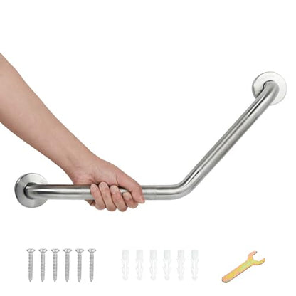 20 Inch Bathroom Grab Bar, Satin Brushed Nickel Angled Grab Bar with Anti-Slip Knurled Grip, Stainless Steel Bath Balance Bar, 1.0" Tube Safety Hand Rail Support, Handicap Elderly Assist Bath Handle - color: Brushed Nickel