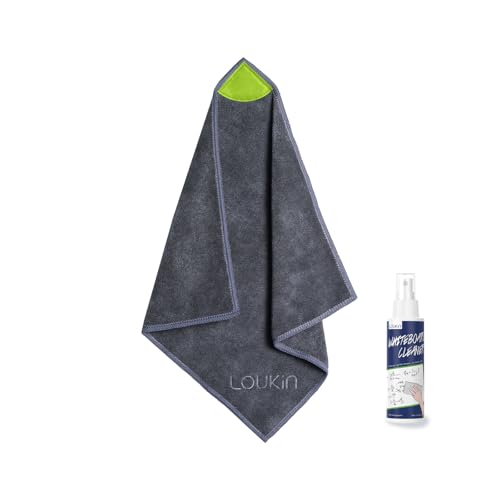 loukin Magnetic Whiteboard Cloth, Thick Microfiber Cloth with Cleaner | 12" x 12", Built-In Strong Magnet, Washable & Reusable, Scratch-Free, Wet & Dry Cleaning, Lint-Free, Multi-Surface Use