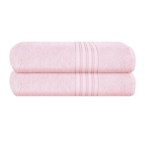BOUTIQUO 100% Cotton 2 Pack Bath Towel Set 28x55 inches, Eco-Friendly Large Bath Towels, Compact Quickdry Lightweight Soft & Highly Absorbent Bath Towel, Ideal for Everyday Gym Travel Camp Pool - Pink - color: Pink, size: 2 Pack Bath Towel
