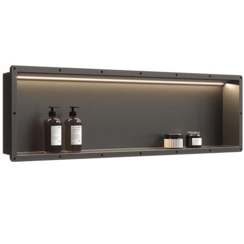 LED Shower Niche Insert Tile Ready, 14"X50" Niche for Shower Wall | Waterproof Recessed Shower Niche, Bathroom Wall Niche No Tile Needed, Wall Shelf with Removable Light Can DIY, Black