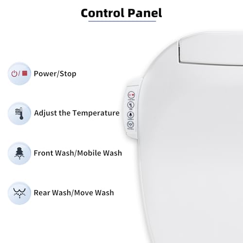 Electric Smart Bidet Toilet Seat, Heated Warm Water Wash, Remote | Multiple Cleaning Modes, Self-Cleaning Nozzle, Soft-Closing Lid, LED Night Light. Easy to Install. Fits Most Standard Toilets