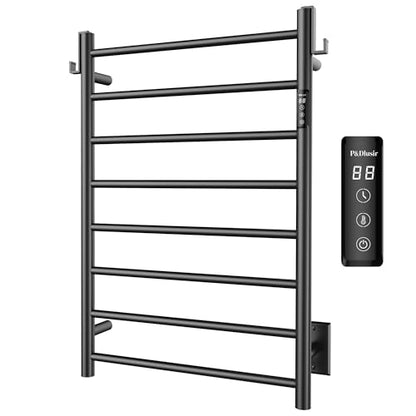 P&Dlusir EL13 Heated Towel Rack, Matte Black, 8 Bar | Fast Heat in 2 Min, Smart Timer, Thermo Control, Memory Functoion, Stainless Steel, Hard-Wired/Plug-in - color: Matte Black, size: 21.65"W x 31.54"H