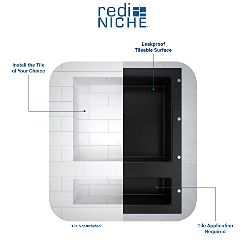 Tile Redi USA Niche Double Recessed Shower Shelf – Black, Two Inner Shelves with Divider, 16-Inch Width x 20-Inch Height x 4-Inch Depth (RN1620D-BI) - size: 20" H x 16" W (2 Shelves)